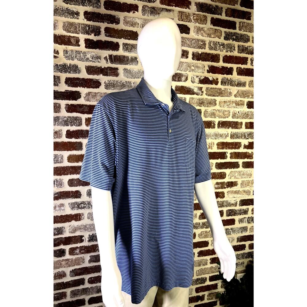 Peter Millar Seaside Wash Short Sleeve Golf Polo Navy/Lt.Blue Strip Mens Size XL